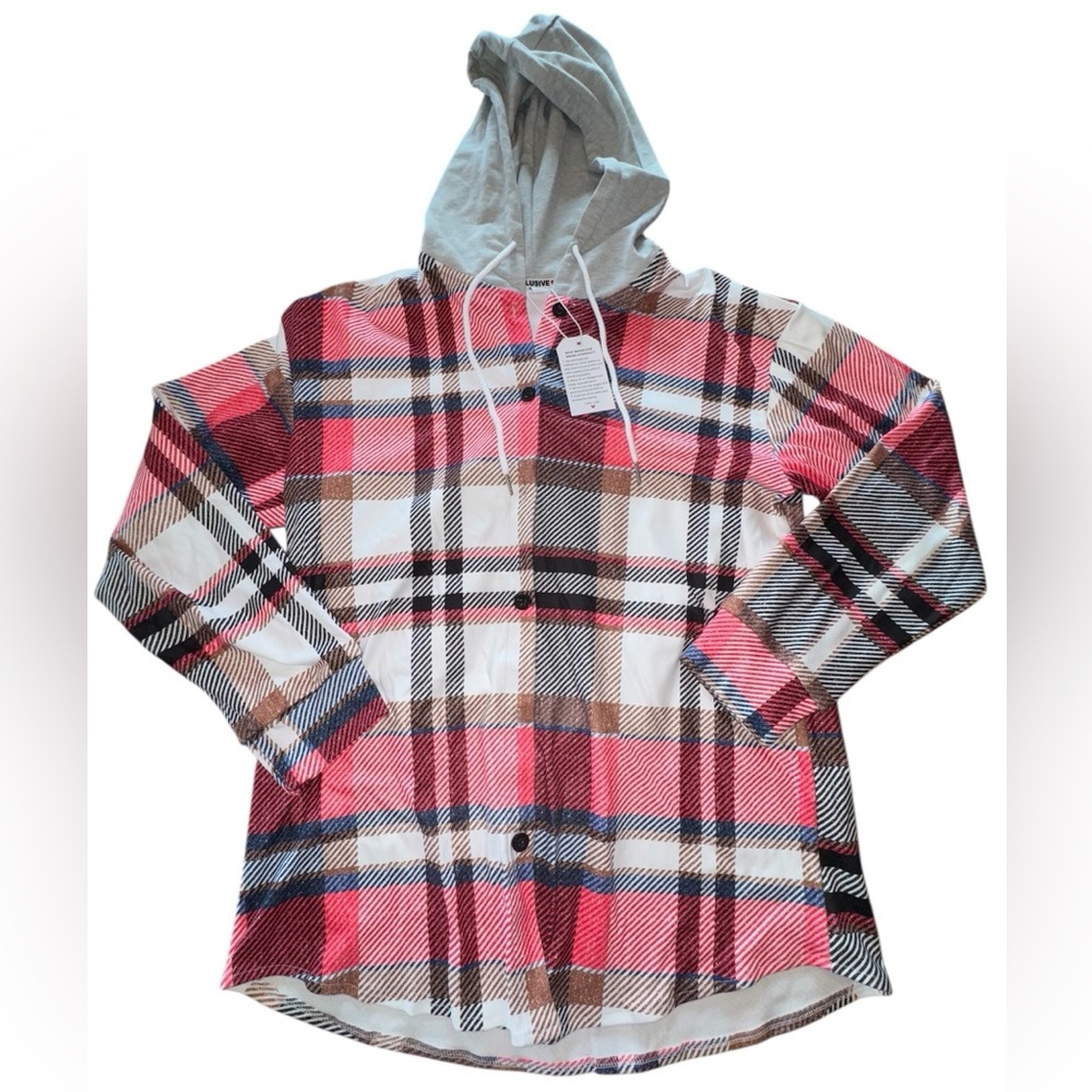NWT Red Flannel Hooded Button Down Jacket L - Picture 1 of 2